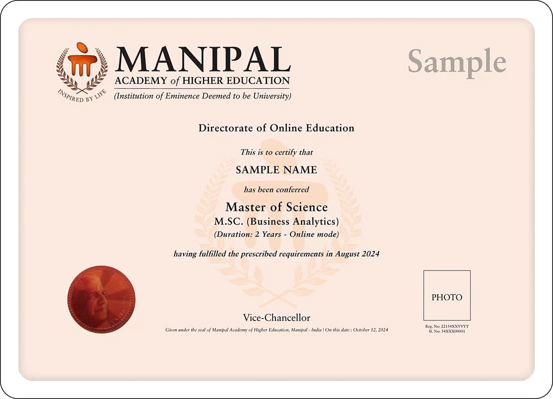 MSc in Business Analytics Degree Certificate