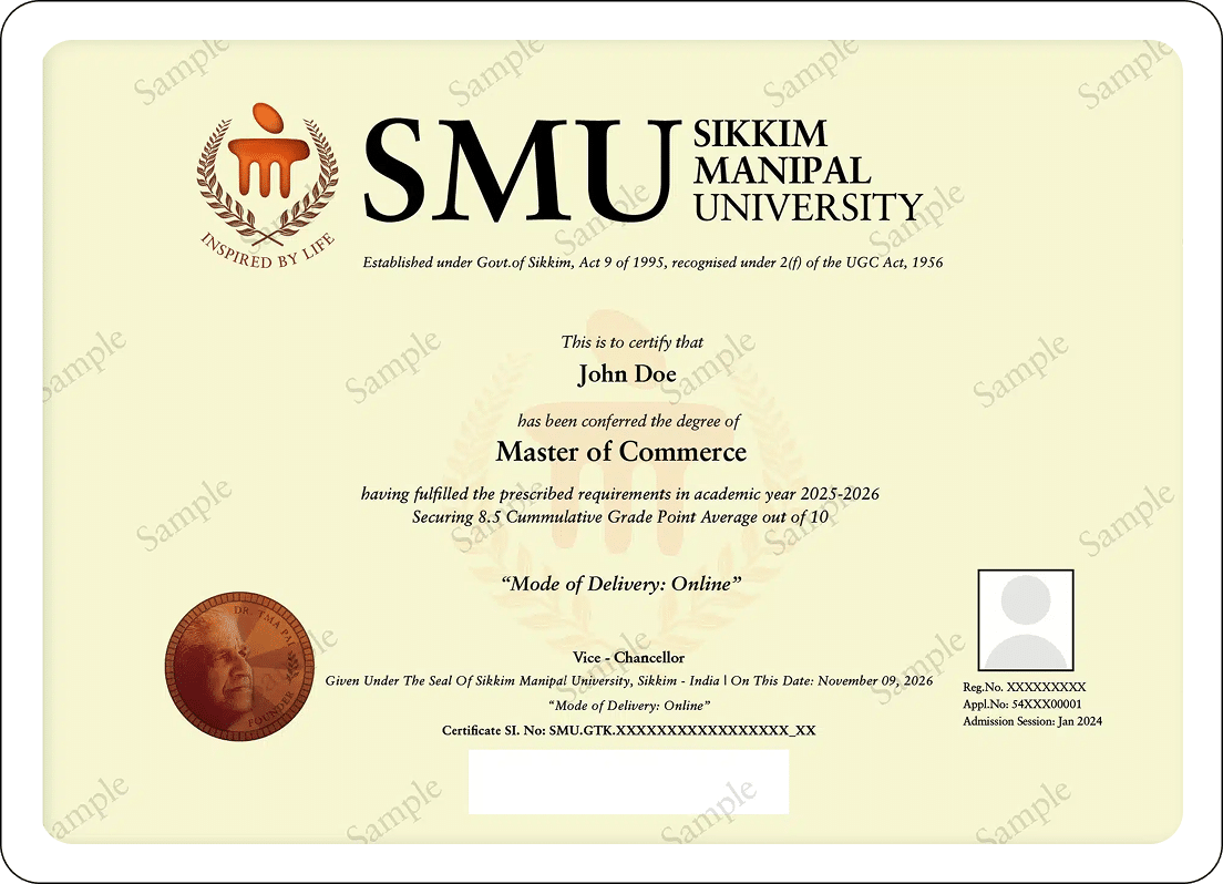 MCom Degree Certificate